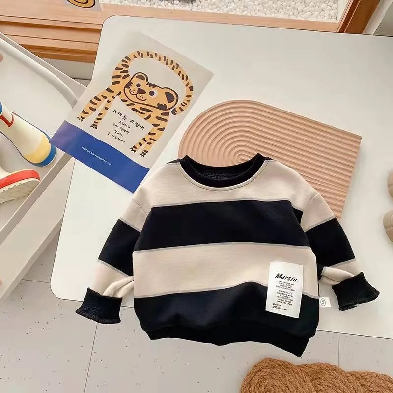 2024 Autumn Kids Sweatshirts Striped Boys Fashion Sweatshirts Kids Pullovers Soft Loose Girls Hoodies