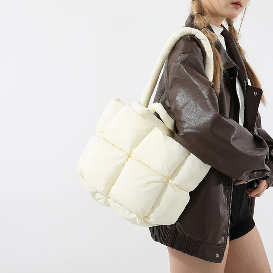 Fashion Soft Puffer Tote Bag Designer Quilted Women Shoulder Bags Nylon Padded Lady Handbags Down Cotton Warm Winter Shopper Bag view 4