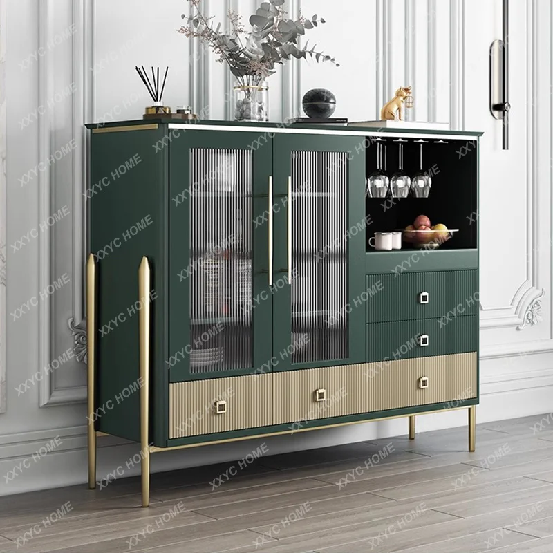 

L*Light luxury solid wood dining side wine cabinet multi-functional storage tempered glass minimalist locker