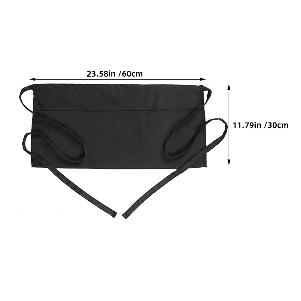 Tablier de service en polyester pour femmes, trois poches, pour serveuses, restaurant, cuisine, travail, avec pochette de taille