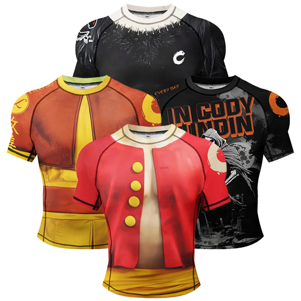 قصيرة الأكمام رياضة ضغط قميص الرجال MAA جيو جيتسو الملاكمة تي شيرت سريعة الجافة صالح تدريب الجري اللياقة البدنية تجريب قمصان رياضية