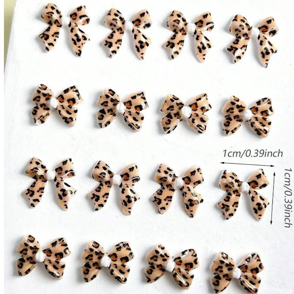 50Pcs/bag Maillard Brown Ribbion Bowknot Nail Charms 8x10mm Classic Leopard Print Bow Tie Nail Decor DIY Kawaii Bow Nail Part