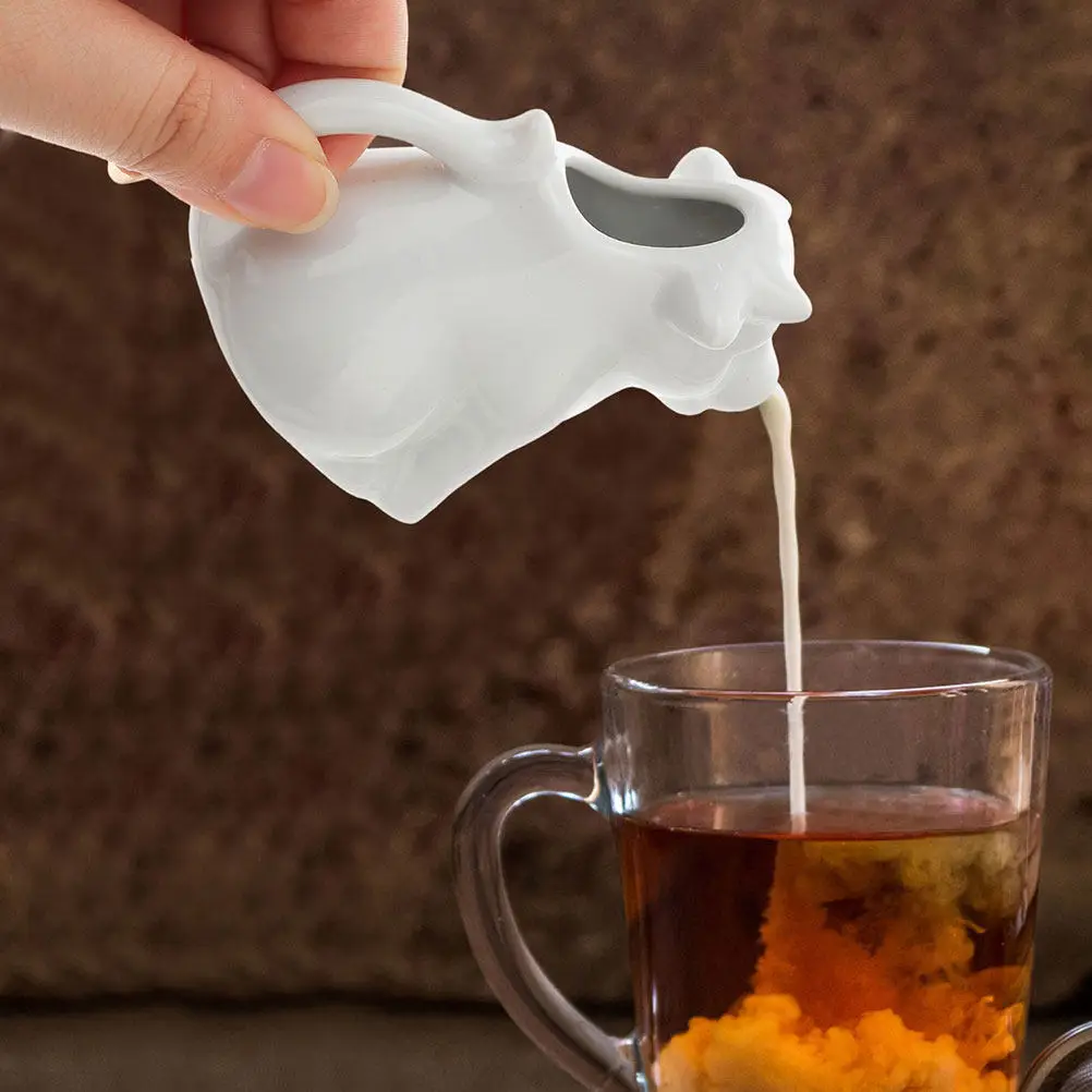 Jarra de leche pequeña de cerámica con diseño de animales, cremera portátil para verter leche, café, jugo, para cocina, cafetería, hotel, 2 uds.