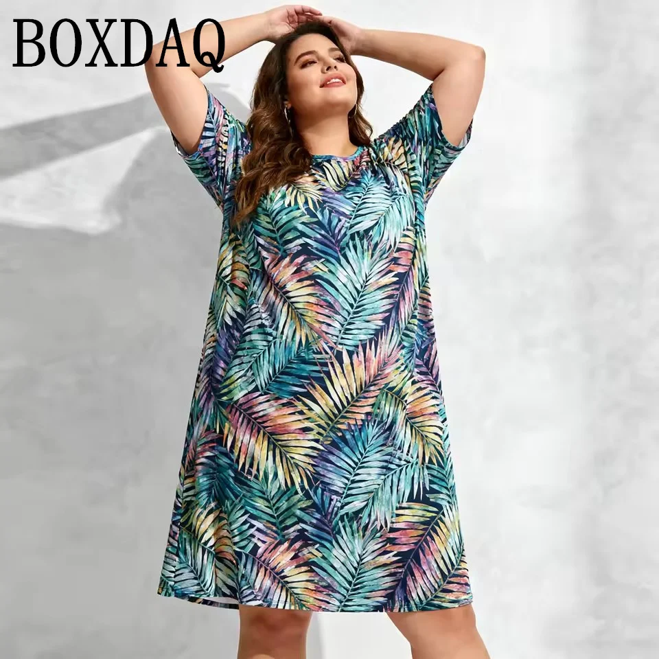 

9XL Женское платье больших размеров на лето Гавайи, пляжный отдых, свободное платье, повседневное платье с короткими рукавами и пальмовыми листьями, 3D-принт, 2026 Новинка