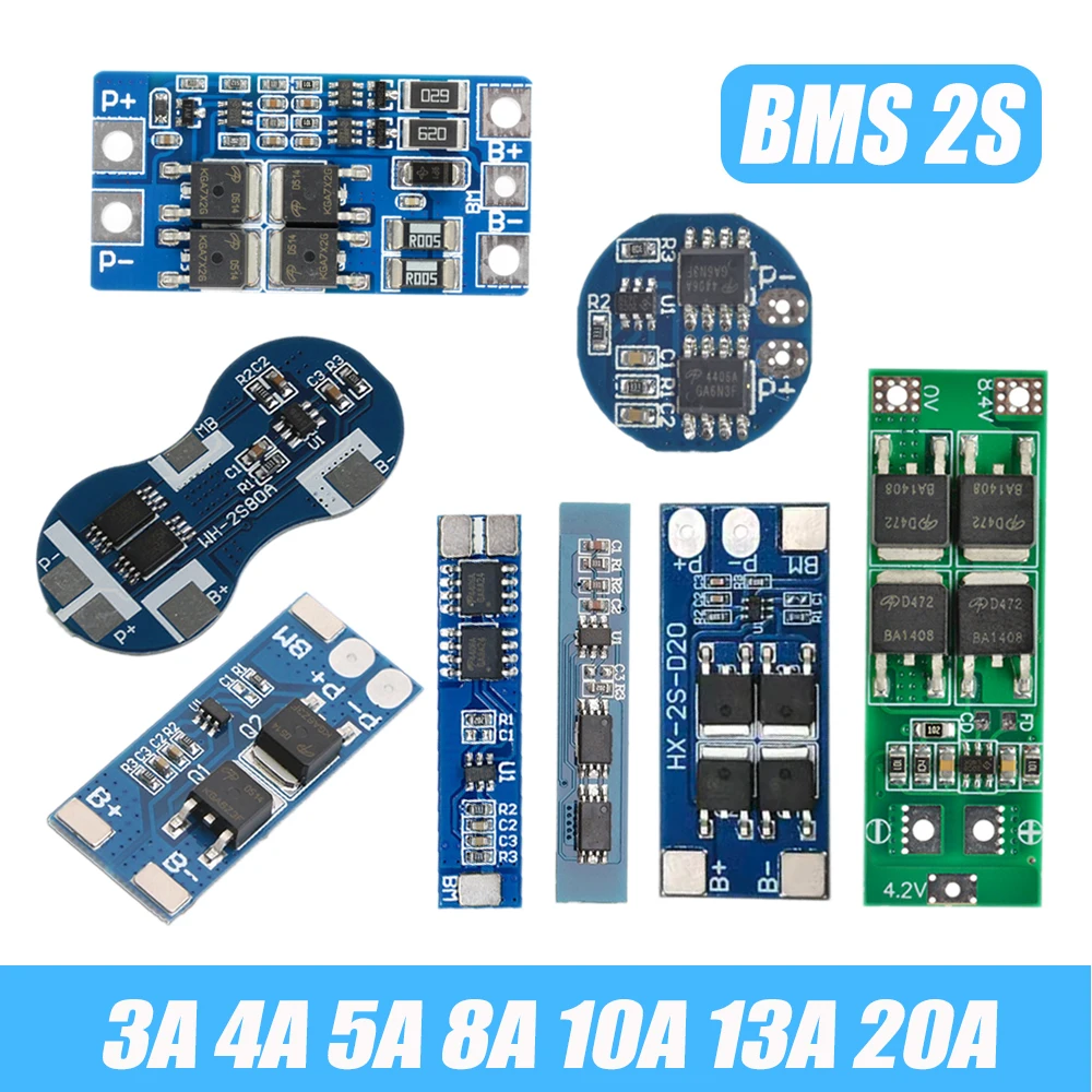 BMS 2S 3A 4A 5A 8A 10A 13A 20A Standard 7.4V 8.4V Li-ion 18650 Lithium Battery Protection Board Short Circuit Protection