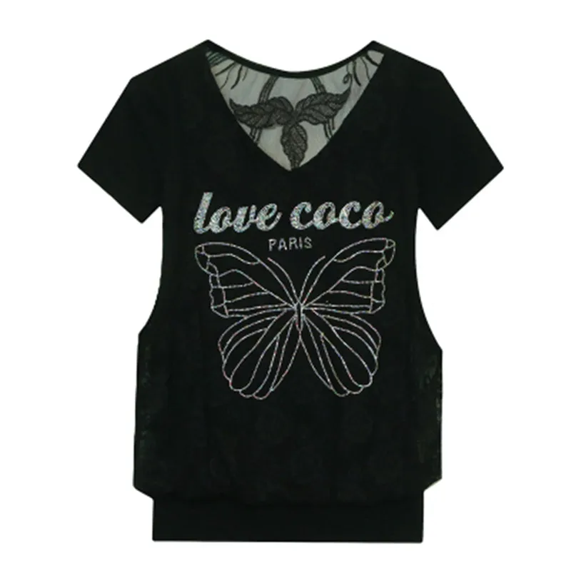 2024 Summer Streetwear Girl t-shirt da donna a maniche corte Chic Butterfly Hot Diamonds Tees New Female Sexy Backless All Match Tops