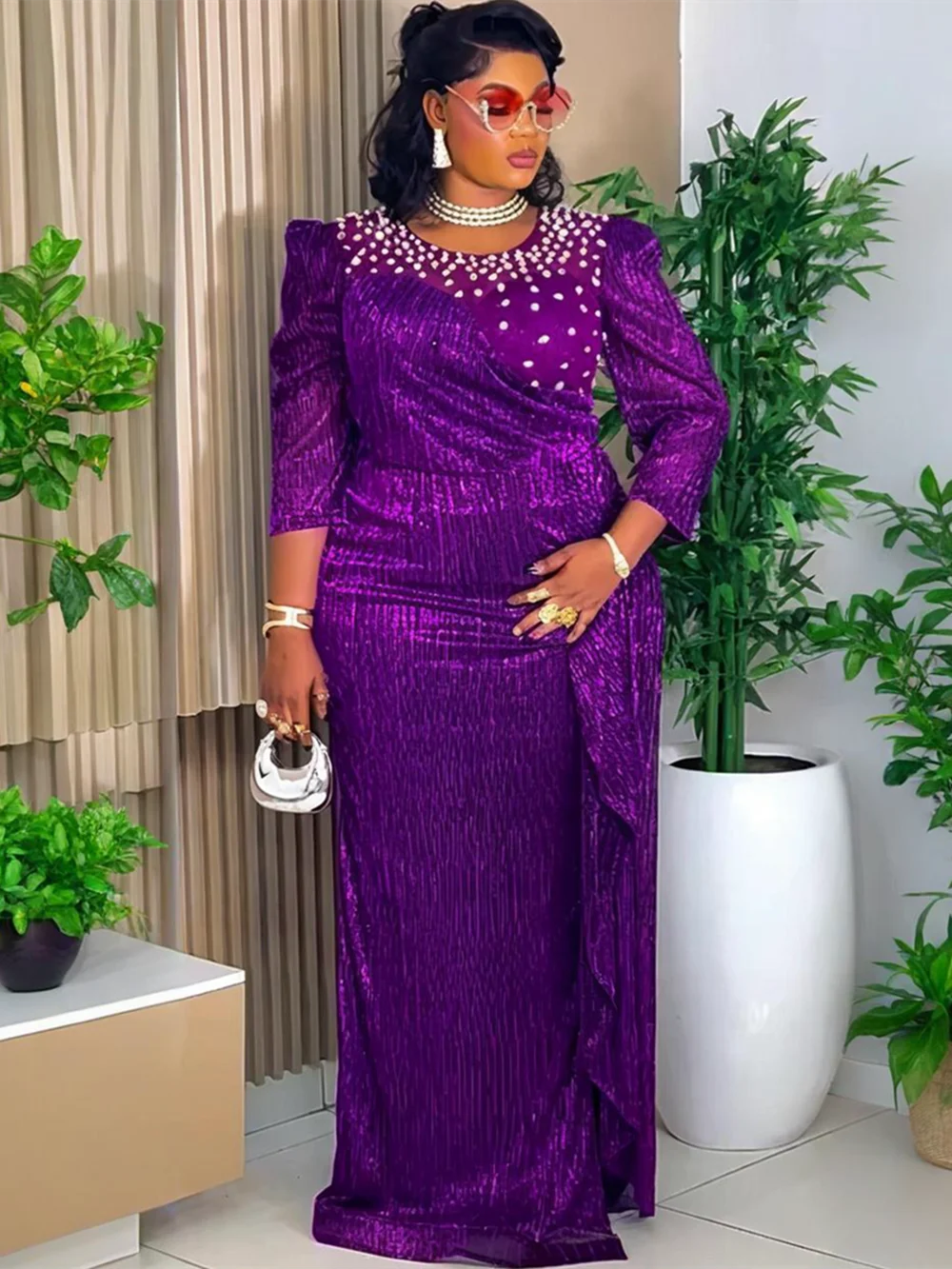 

Plus Size African Party Dresses for Women Dashiki Diamond Bodycon Slit Long Dress Elegant Turkey Muslim Wedding Evening Gown