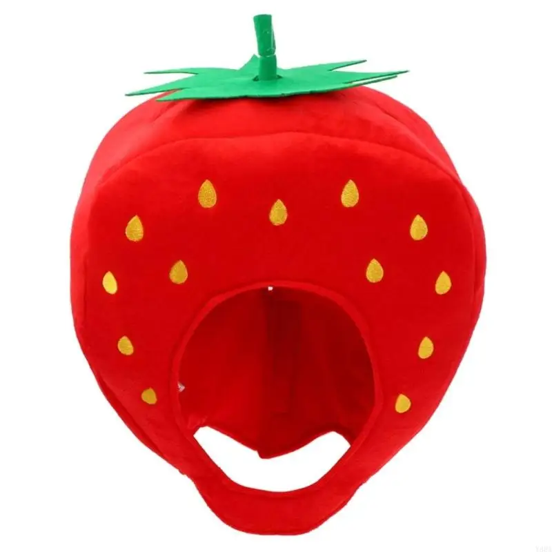

Y88A Strawberry Headgear Plush Strawberry Hat Novelty Funny Strawberry Caps Photography Props Halloween Party Cosplay Costume