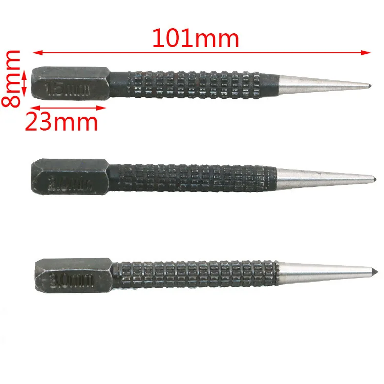 3Pcs Non-Slip Center Pin Punch Set High-carbon Steel Center Punch for Alloy Steel Metal Fixer Wood Drilling Tool Accessories