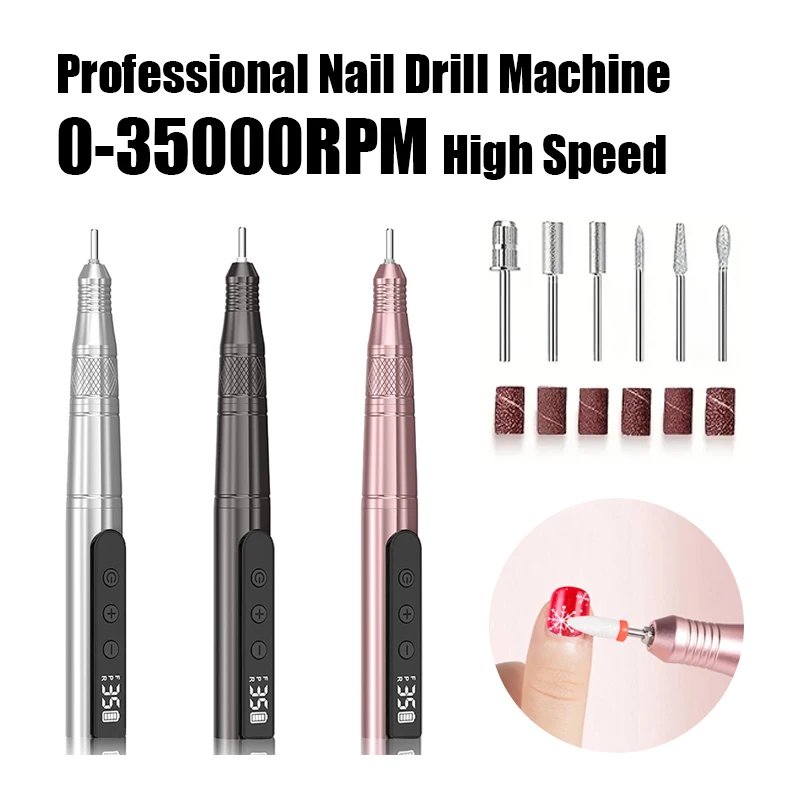 مثقاب أظافر كهربائي لاسلكي، مبرد أظافر محمول لأظافر جل الأكريليك، طقم مثقاب أظافر Efile الاحترافي مع لقم مثقاب الأظافر