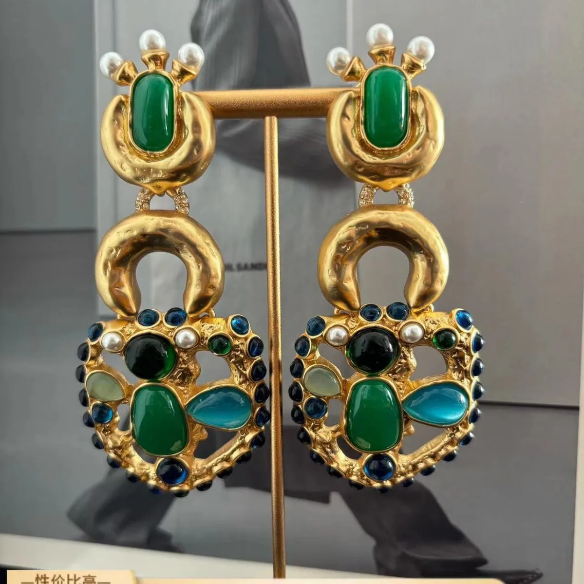 

Винтажные массивные серьги с замком, массивные серьги с красочной смолой и инкрустацией драгоценными камнями для женщин, роскошные ювелирные изделия в европейском стиле ретро