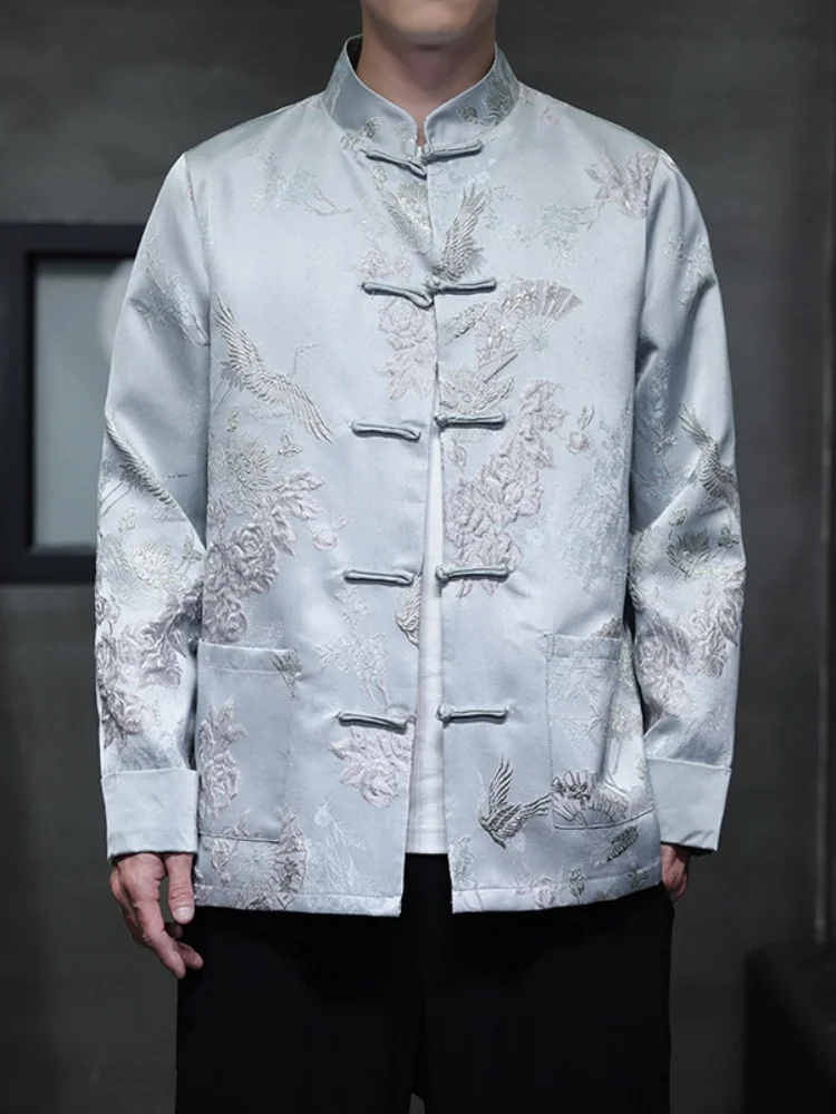 

New Chinese Sle Embroidered Button Men's irt Spring New Arrival Middle-Aged And ly Dad Clothes Improved Tang Costume...