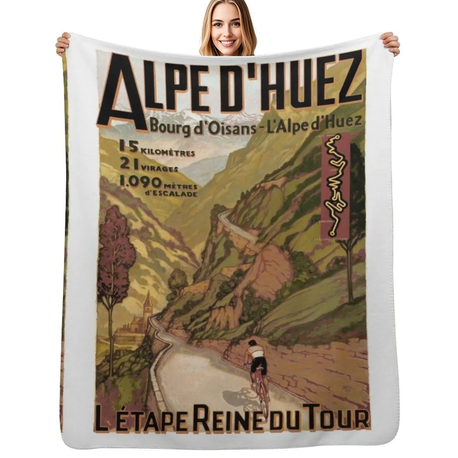 

Vintage French Swiss Alps sport bicycle poster Throw Blanket Warm Cozy Throw Blanket for Living Room Couch