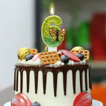 0-9數字蛋糕蠟燭創意趣味生日蠟燭綠色蝴蝶蛋糕蠟燭大豆蠟生日派對蛋糕裝飾 10 最佳銷售 蝴蝶蠟燭 - №9