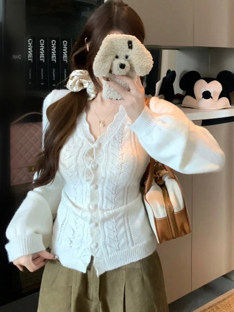 Cardigan aperto V-Ne lavorato a maglia coreano retrò da donna autunno inverno maglione capispalla dimagrante cuore arancione Bule Top