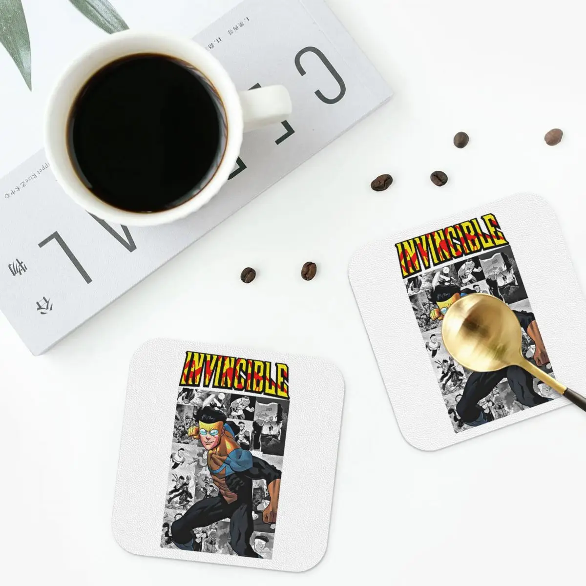 Invincible TV Show Mark Coasters Kitchen Placemats Non-slip Insulation Cup Coffee Mats For Decor Home Tableware Pads Set of 4