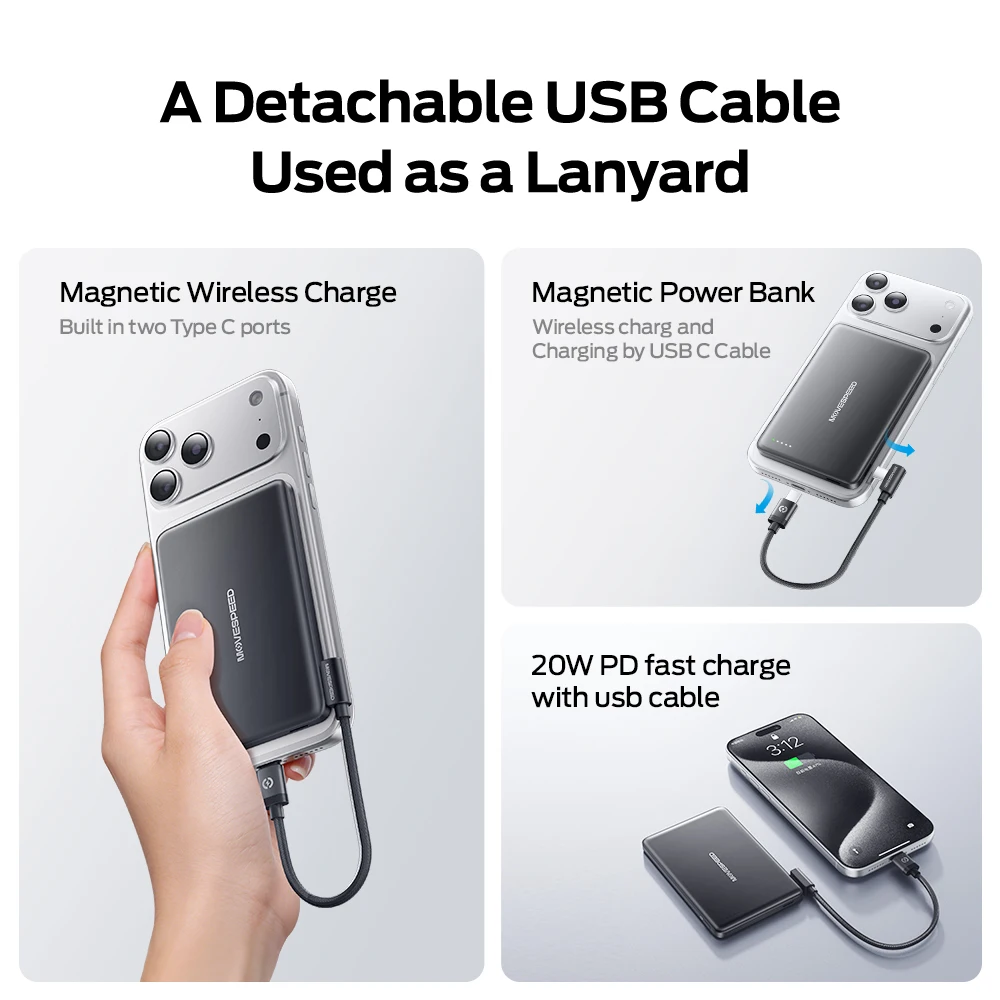 Immagine 6: MOVESPEED Power Bank Magnetico 10000mAh 5000mAh Batteria Semi-Solid-State Ricarica Wireless Veloce per iPhone 17 16 15 14