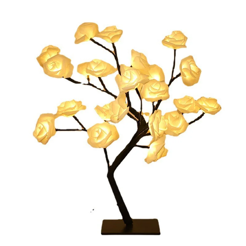 24 LED Red Rose Tree Lights USB Table Lamp Fairy Flower Night Light for Home Party Christmas Wedding Bedroom Decoration Gift