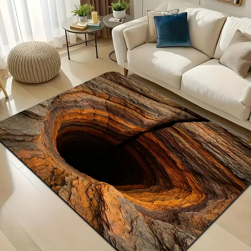 2D Flat Rock Crevice Deep Hole 3D Illusion Flannel Door Mat Non Slip Optical Trick Rug For Entryway Bathroom Floor Decor