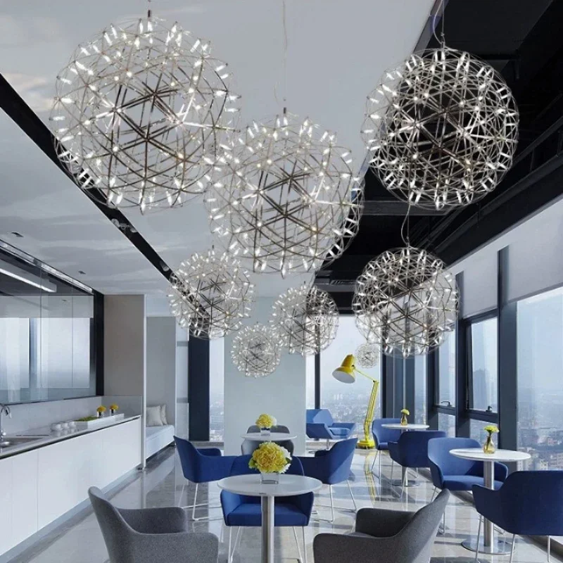 Imagem -06 - Loft Spark Ball Luzes Led Breve Luminária Chandelier Fogo de Artifício Aço Inoxidável Lobby Lustre Lâmpada Pingente Modern Home Decor Iluminação