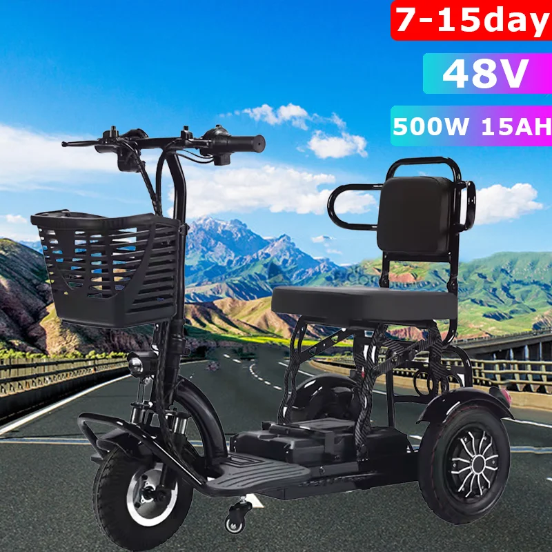 Foldable mobility scooter for the disabled 3-wheel elderly electric scooter mini small adult 800W-48V15AH removable battery