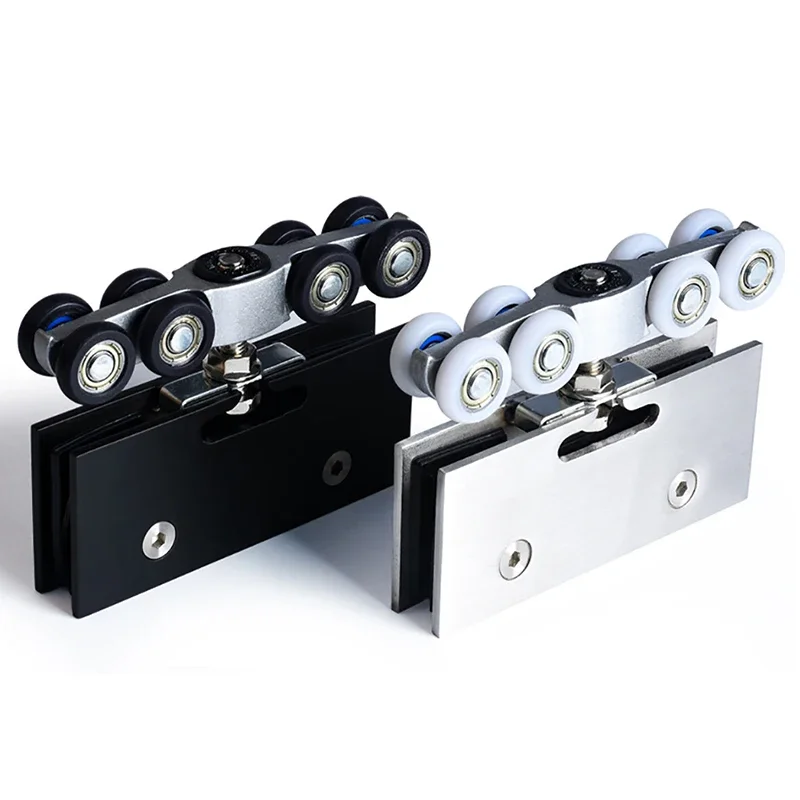 1 Set Of Frameless Glass Door Wheel Sliding Door Rollers Rail Pulley Stainless Steel Heavy Duty Rail Wheel Shower Cabin Parts