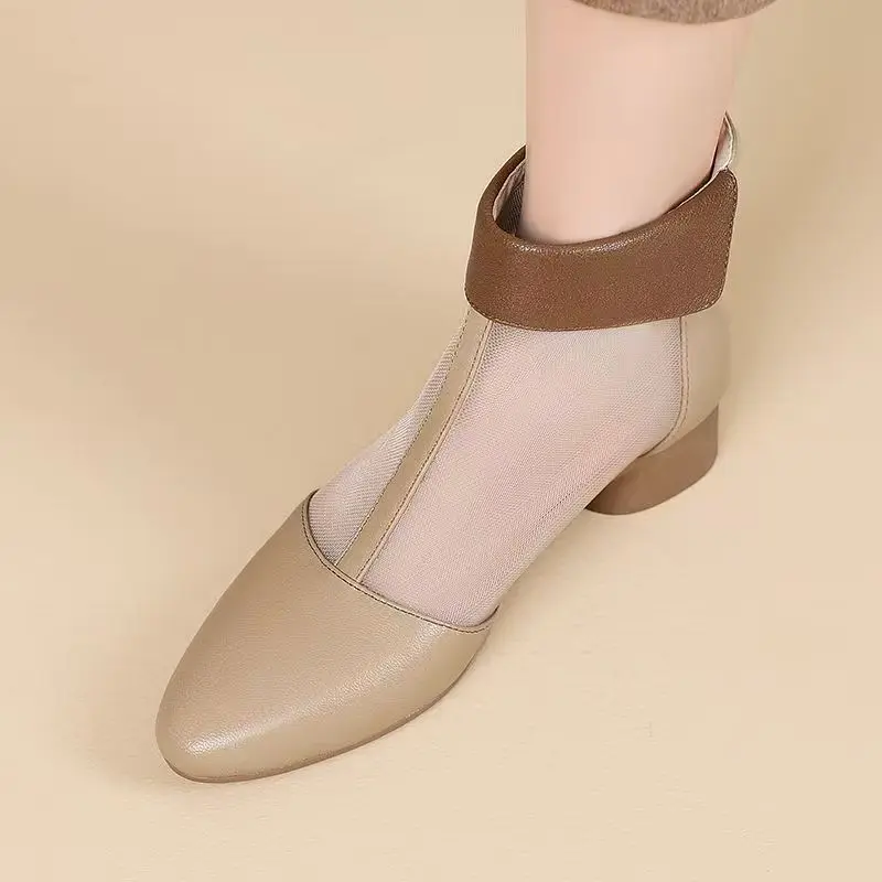 2025 Women's Hollow Out Mesh Boots Summer Beathable Booties Woman Elegant Sexy Dress Shoes Low Heels Ladies Pumps botas mujer