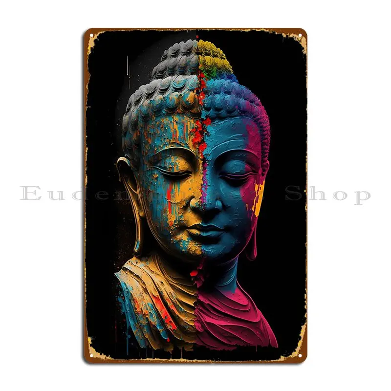Enlightened Elegance Colorful Buddha Portraits Metal Sign Garage Wall Decor Pub Cinema Character Tin Sign Poster
