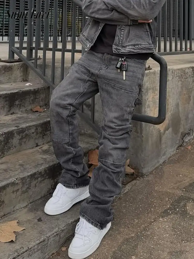 

Fashionable Men's Slim Fit Jeans Autumn Winter Vintage Solid Color Patchwork Denim Trousers Mens Casual Straight Jean Pants