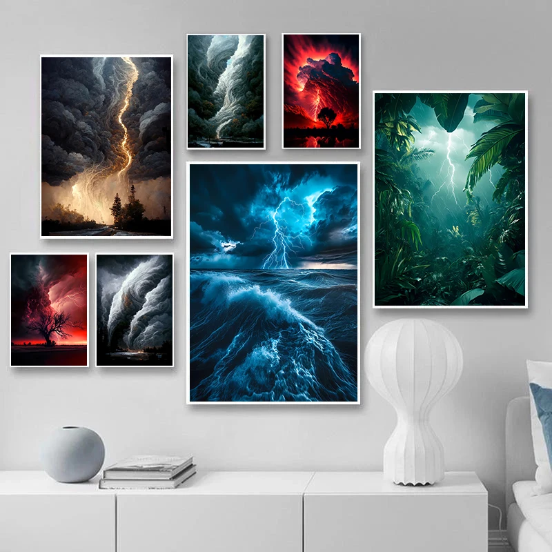 1pc frameless Canvas Painting Natural Disaster Apocalyptic Storm Posters Lightning Over Ocean Prints Canvas Painting Wall Art Pi