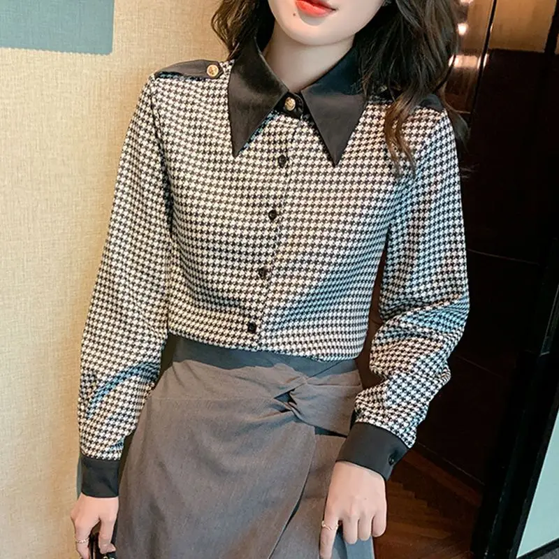 Spring Autumn New Fashion Turn-down Collar Long Sleeve Plaid Blouses Women\'s Clothing Loose Trend Simplicity All-match Shirts