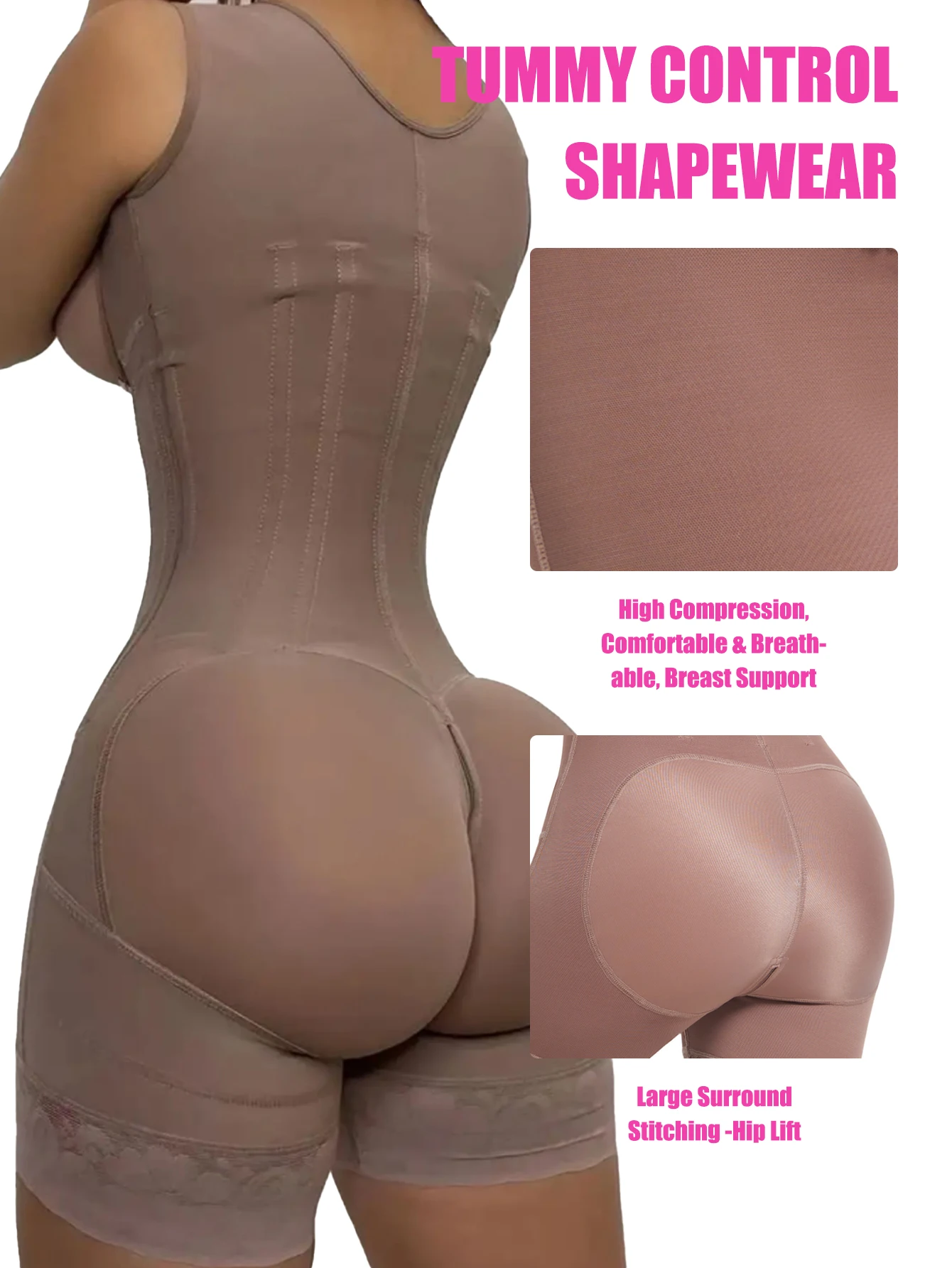 Women's Lace-Trimmed Shapewear Bodysuit High Compression Belly Control Corset with Adjustable Straps & Zipper