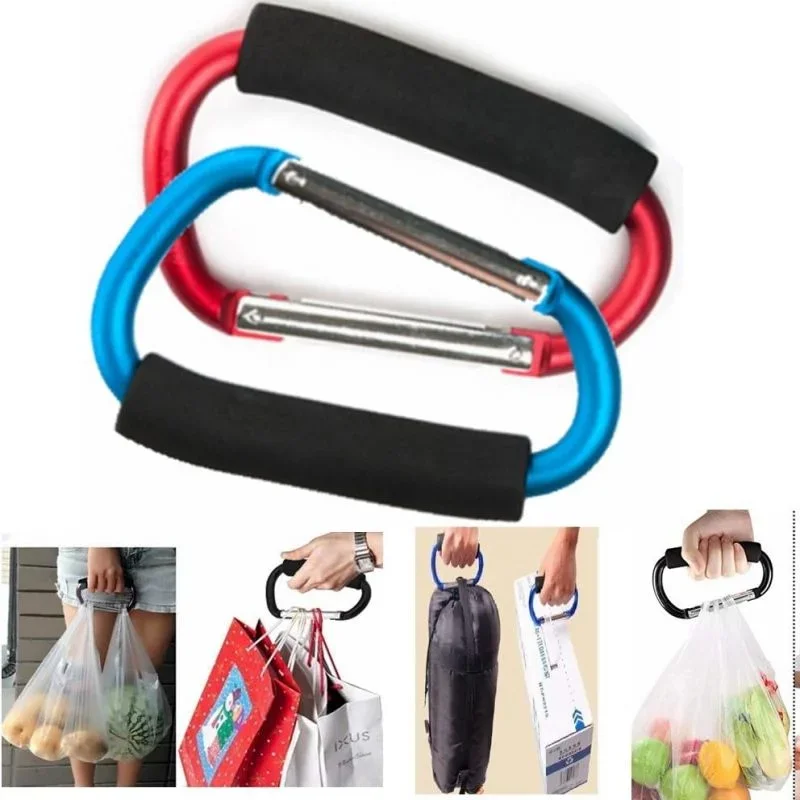 Large Carabiner Stroller Hooks Organizer Aluminum D Ring Spring Snap Keychain Clip Carry Handle for Hanging Purses Shopping Bags