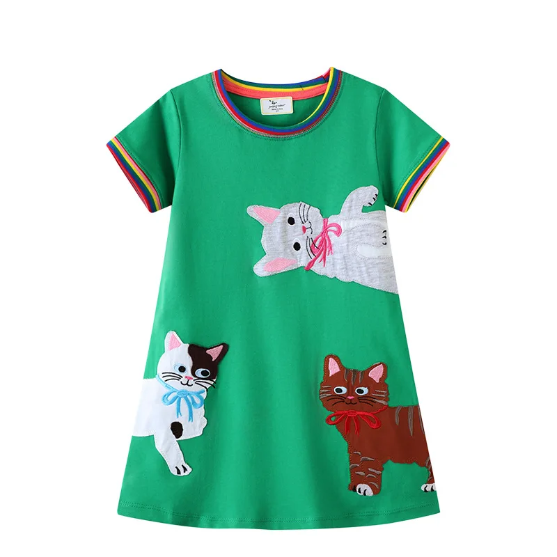 

Embroidery Cat Baby Girls Short Sleeve Dress Summer Teenagers Vestidos Costume Kids Princess Party Dress Toddler Outfit Clothes