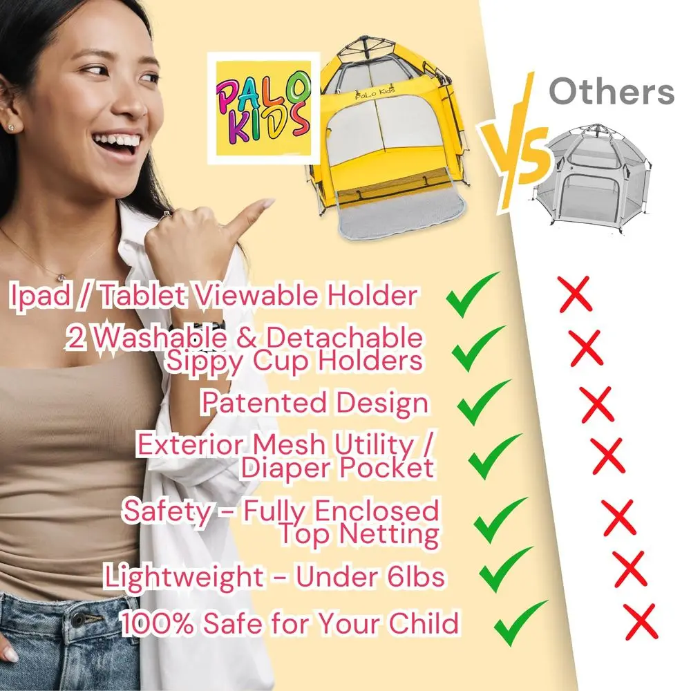 Tragbarer Baby-Laufstall mit Baldachin – Pop-Up-Spielzelt für den Innen- und Außenbereich, integrierter Tablet-Halter, faltbares Design