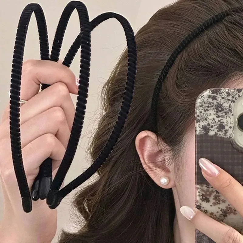 20PC 5mm Versatile Black Velvet Wrapped Hairband for Girls Korean Simple Classic DIY Thin Headband Face Washing Hair Accessory - view 4