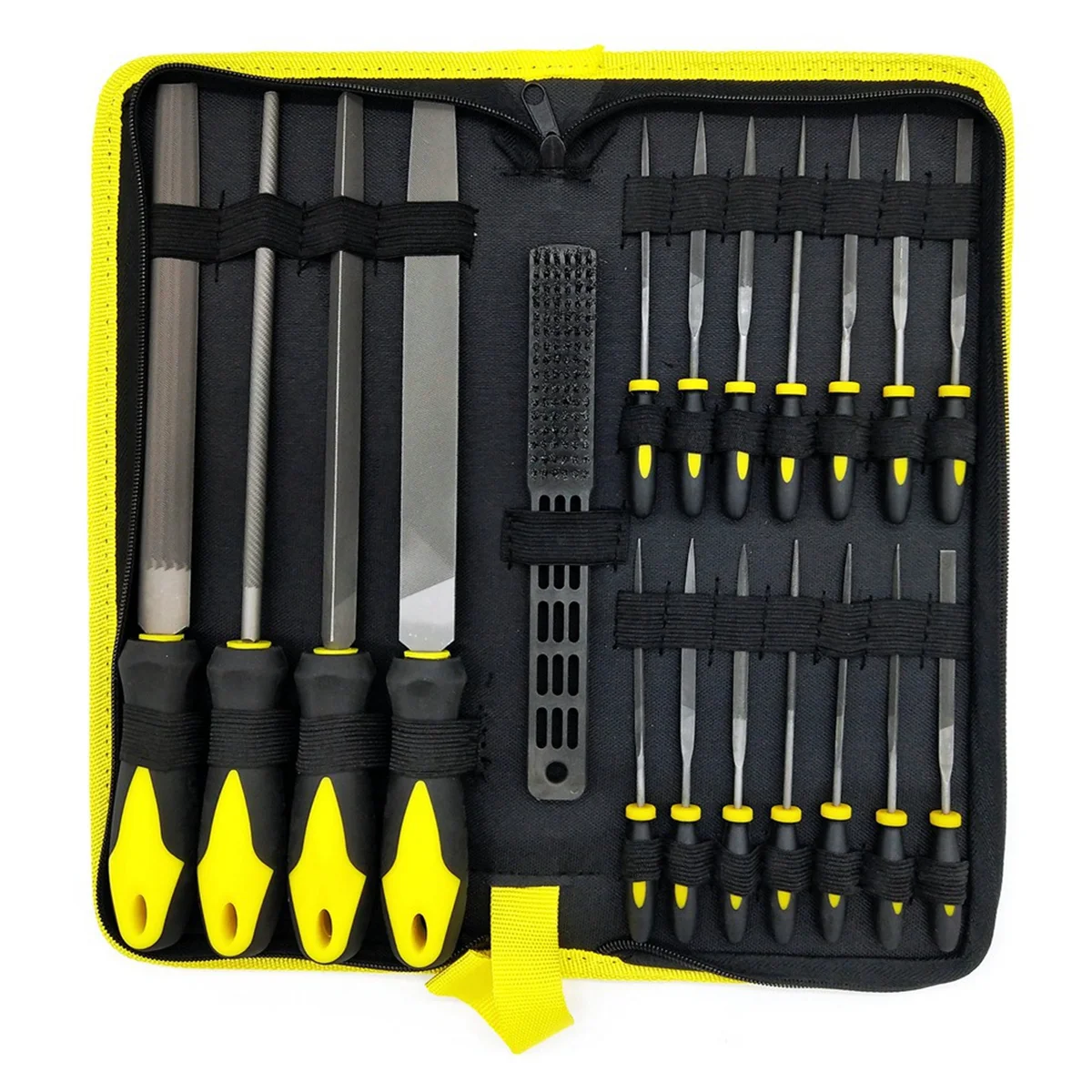 19Pcs Metal Steel File Grinding Tool with Flat File, Semi-Circular File, Circular File, Triangular File and Needle File.