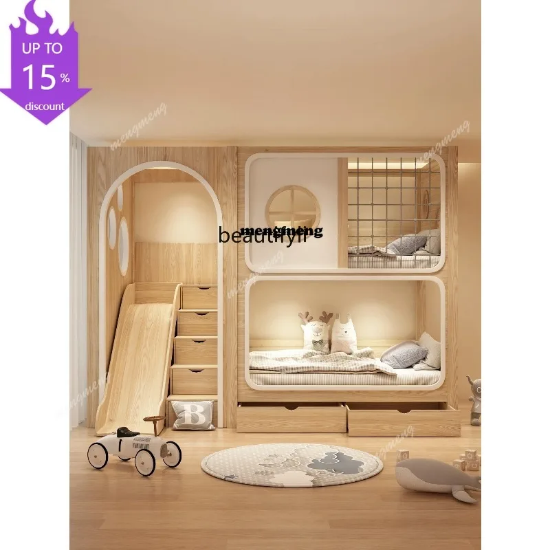 ss 8350 Modern Solid Wood Wax Oil Bunk Bed Upper and Lower Bunk Girl Princess Height-Adjustable Bed