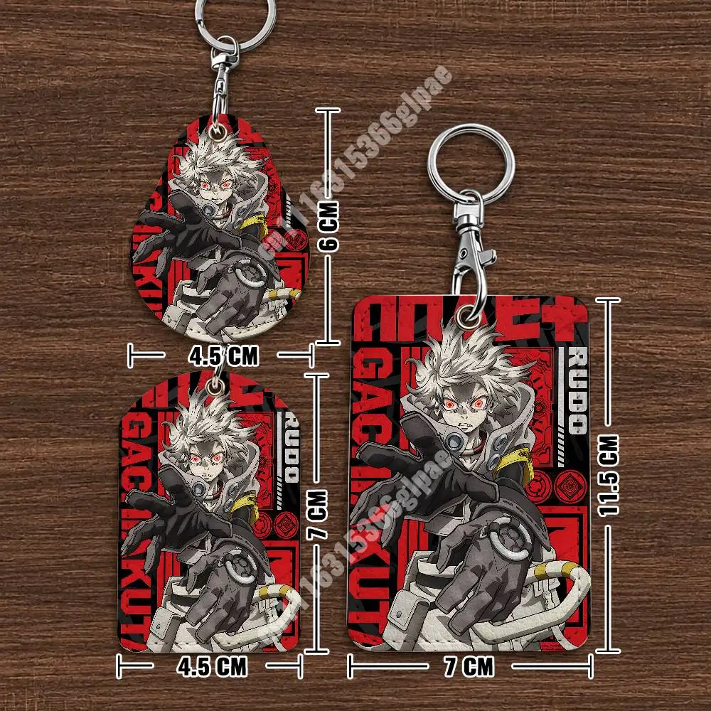 Gachi Akuta Battle Anime Rudo Leather Keychain Card Holder for Airtag & Access Cards Modern Bus Pass