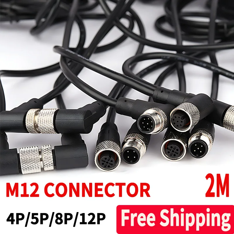 

2 - Meters M12 Waterproof Sensor Connector Cable Plug for Male & Female, 4/5/8/12 - Pin, with PVC Integrated - injection Molding