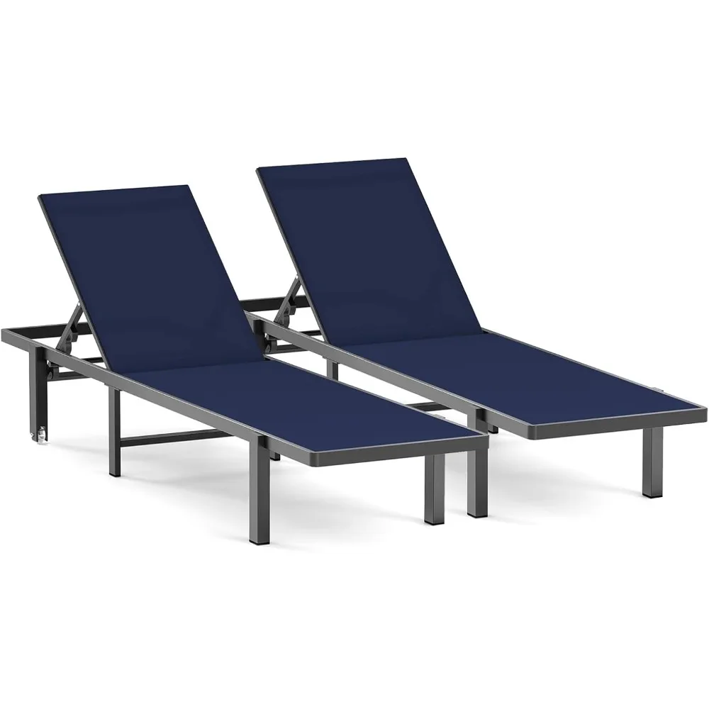 

Patio Chaise Lounge Chair Set of 2, Outdoor Lounge Chairs with Wheels, 5-Position Adjustable Sun Loungers for Pool, Deck, Beach,