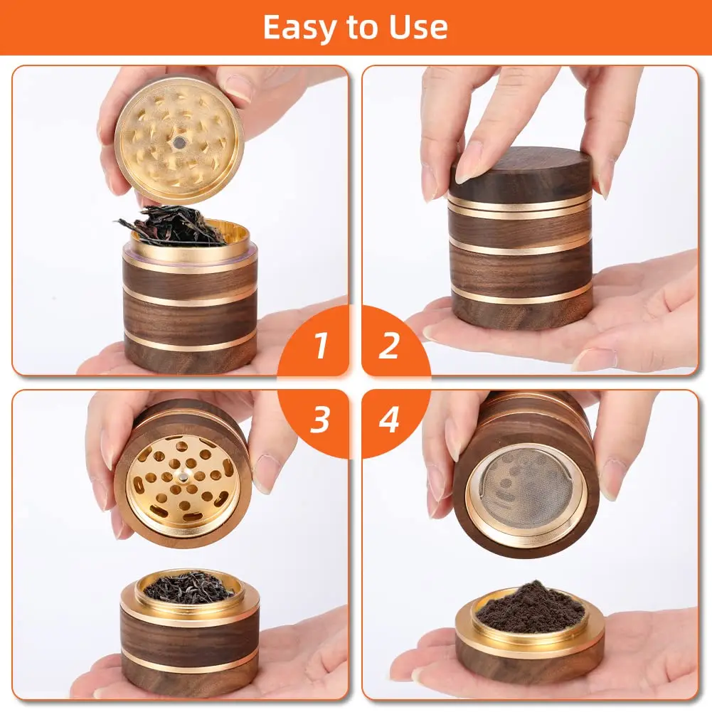 63mm High-grade Natural Wooden Herbal Grinder Tobacco Spice Mill 4 Parts Smoke Crusher Aluminium Alloy Smoking Accessories