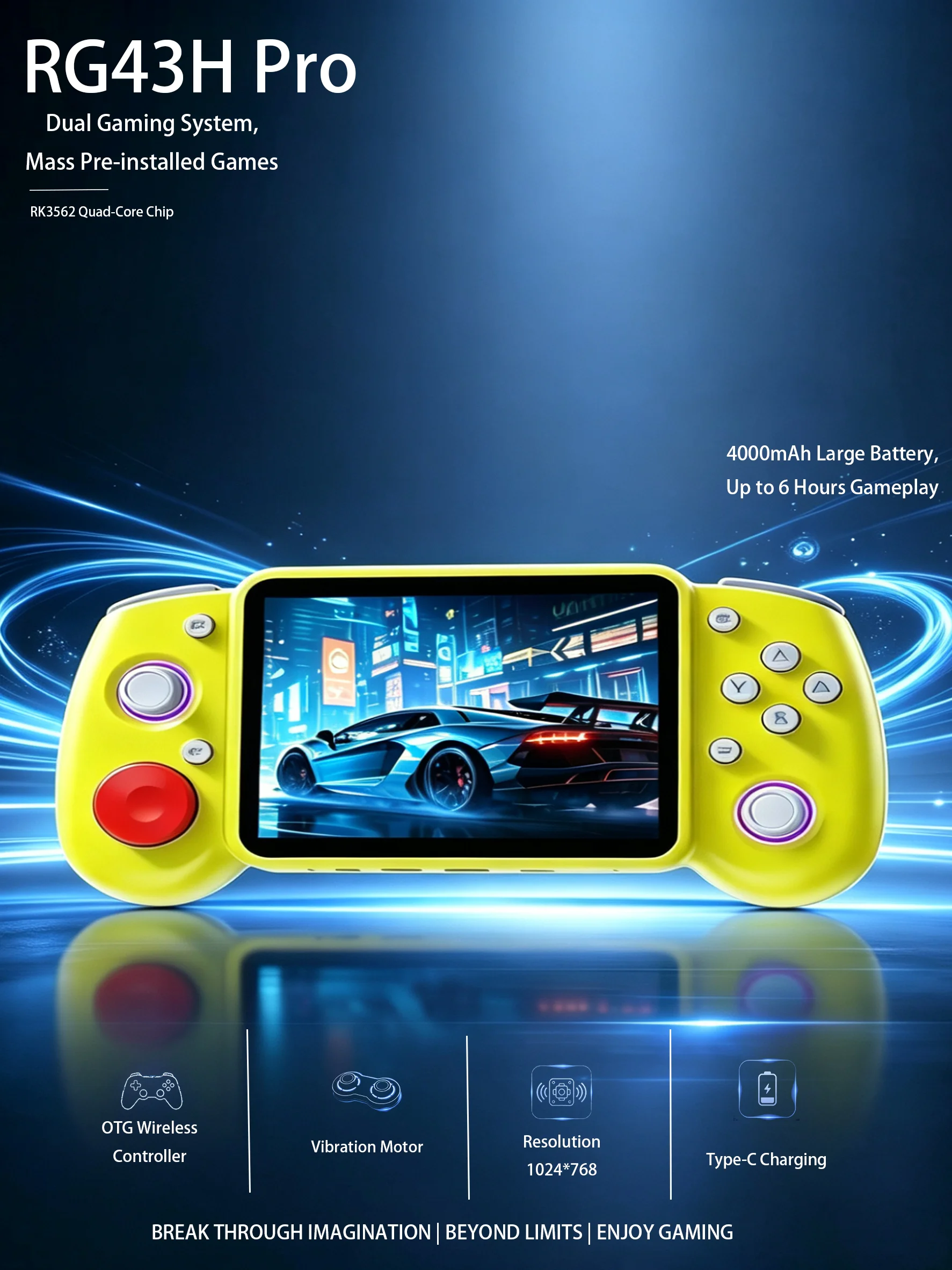 RG43H Pro Handheld Game Console 4.3 Inch IPS Screen RK3562 Quad-Core Dual System RGB Hall Joystick Vibration Motor 4000mAh Porta