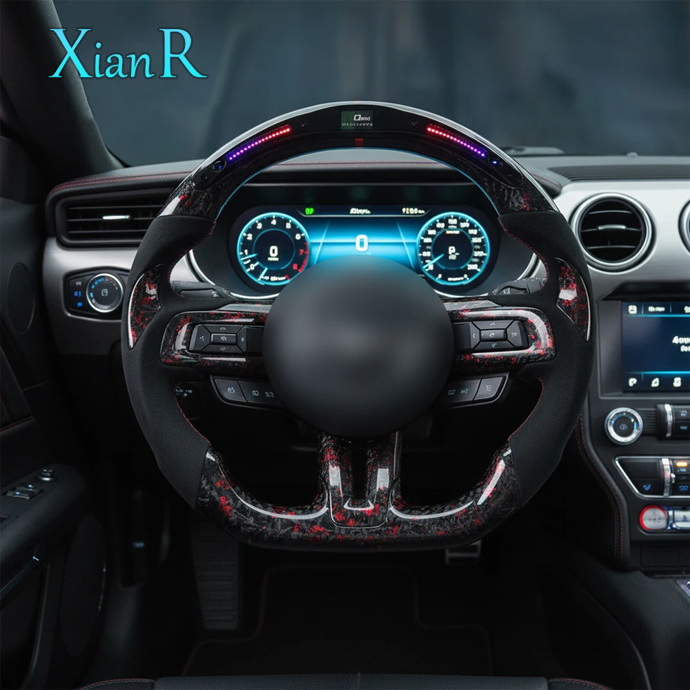 

Светодиодный красный руль из кованого карбона и замши для Ford Mustang S550 2015-2023, модели GT EcoBoost