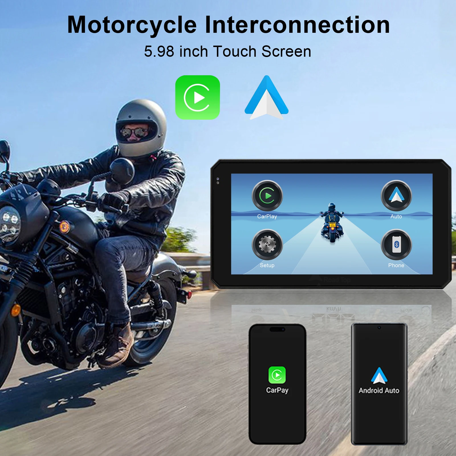 

5.98 Inch Motorcycle GPS Navigation 1000nit Screen Protable IPX7 Waterproof Wireless CarPlay Android Auto Monitor