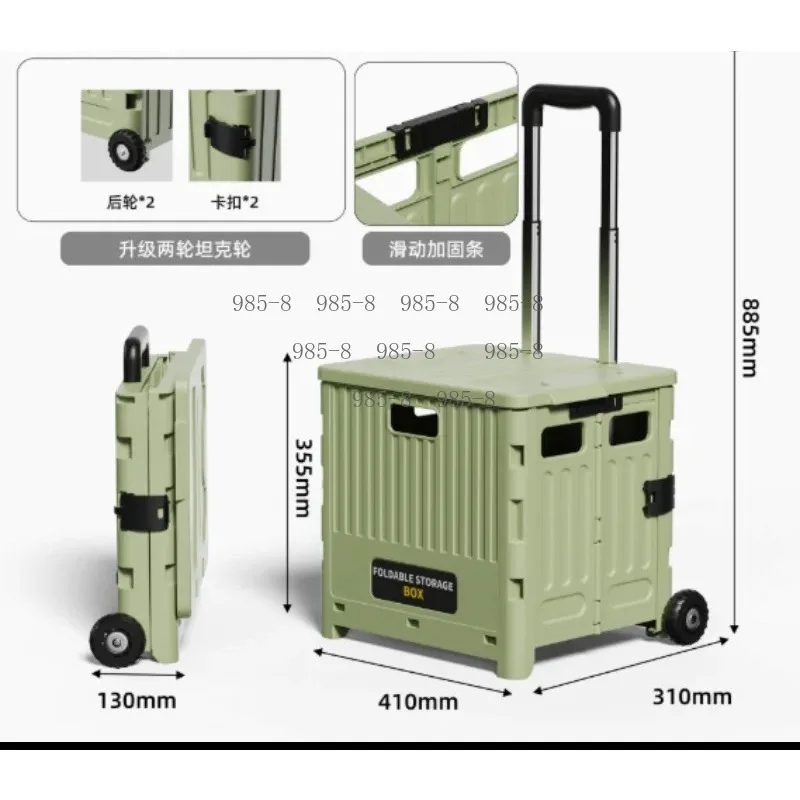 Portable Folding Rolling Shopping Trolley Large Capacity Storage Box Cart, Multi-Purpose Hand Cart For Market Stall Camping