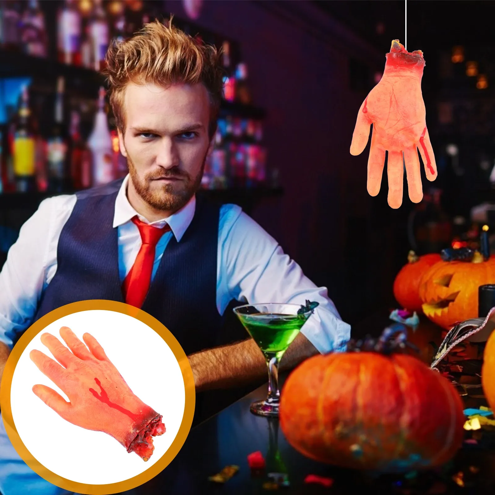 1Pcs Lifelike Blood Hand Prop Halloween Party Props Scary Prank Tool Trick Supplies Haunted Decor Fun Accessory
