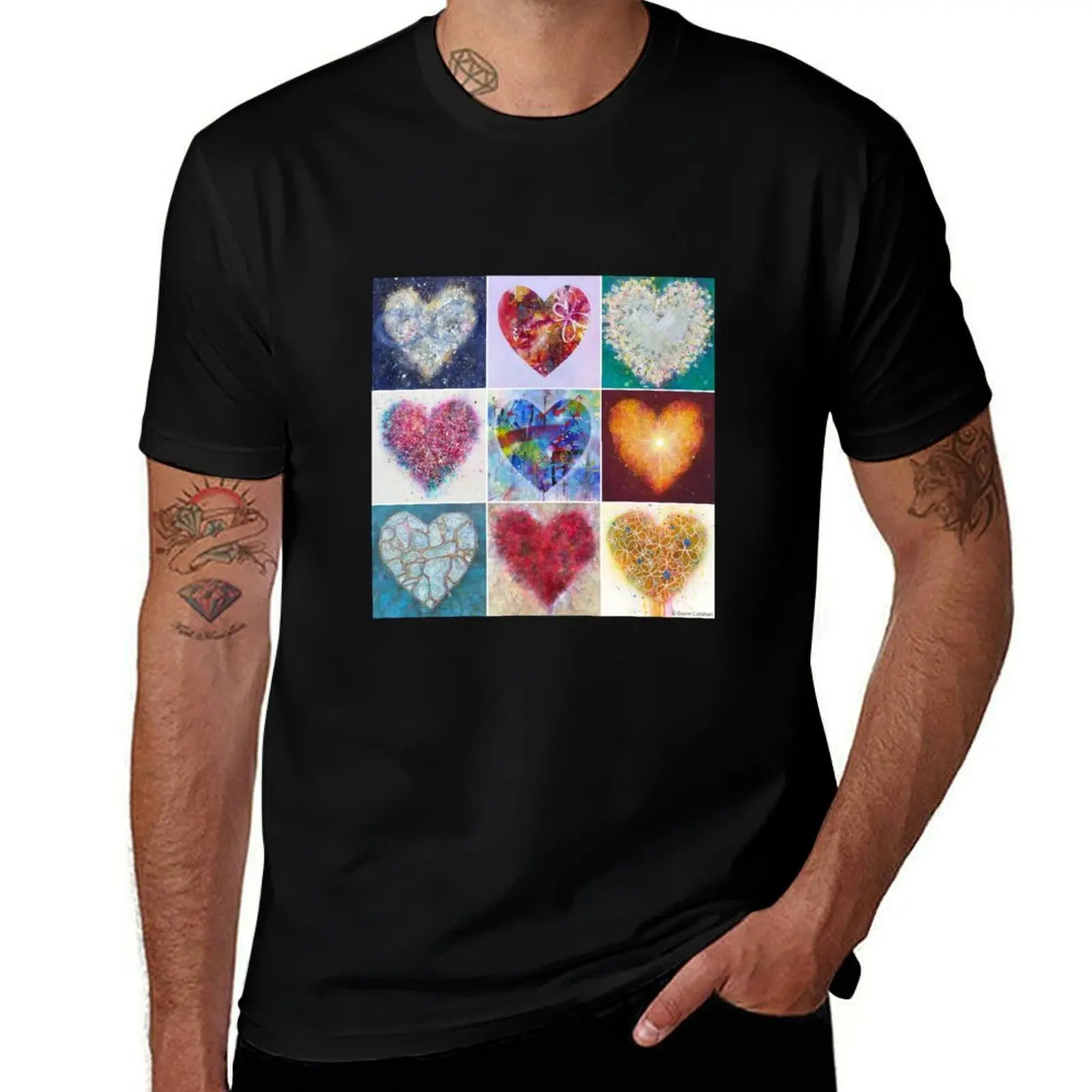 Футболка с цветными сердечками 3 x 3 Colorful Heart Art Expressions, легкая повседневная летняя футболка