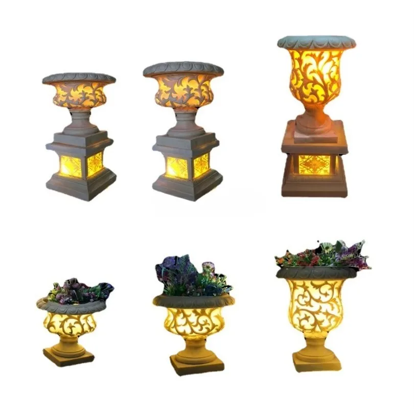 Custom handmade high quality carved hollow stone lanterns outdoor garden park decorative lights with LED lights