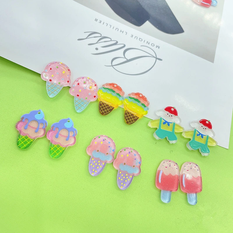 Wholesale 100pcs/lot color pattern print cartoon ice cream shape acrylic beads diy jewelry earring/garment pendant accessory